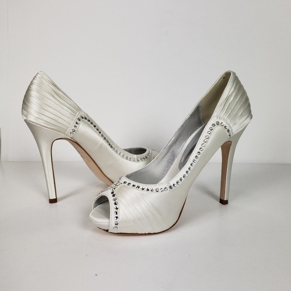 Bourne  Open-Toe Satin shoes Bridal Pump,Ivory, 38